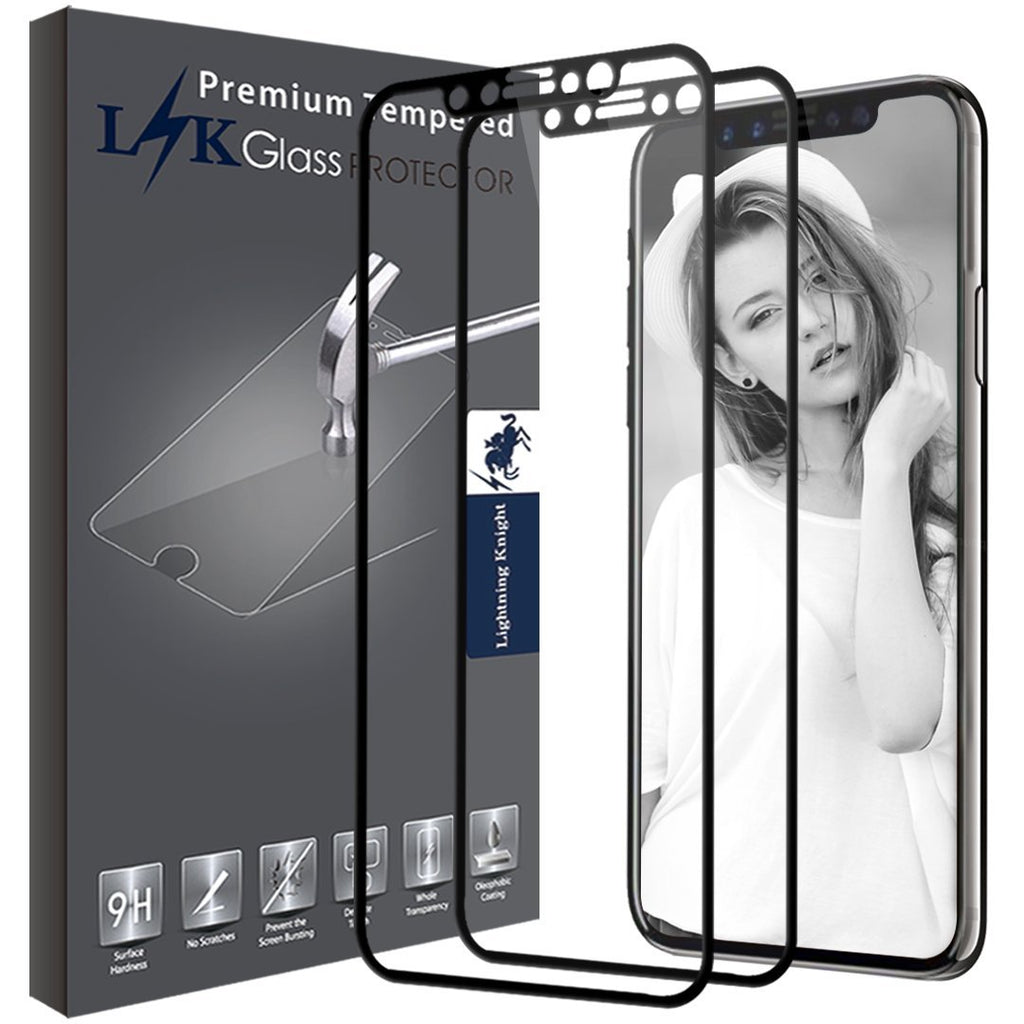 iPhone X Full Cover Screen Protector (2 PACK) Full Cover Tempered Glass with Lifetime Replacement Warranty (Black)