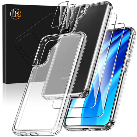 [2+2 Pack] LK Compatible With Samsung Galaxy S21 FE 5G 6.5-inch, 2 Pack Tempered Glass Screen Protector + 2 Pack Camera Lens Protector, Work with Fingerprint Reader, Easy Installation [Not for S20 fe]