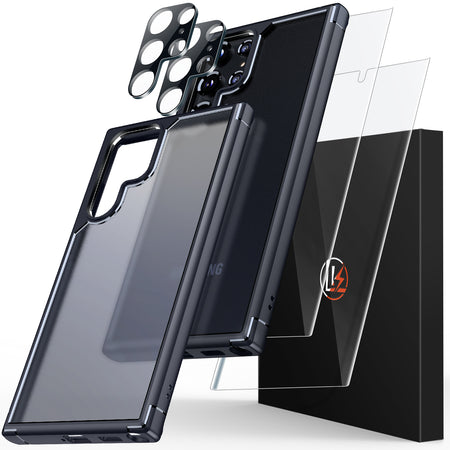 [2+2 Pack] LK 2 Pack Samsung Galaxy S22 5G Screen Protector & 2 Pack Galaxy S22 Camera Lens Protector with Alignment Frame, 9H Tempered Glass, HD, Anti-Shatter, Bubble-Proof, Case-Friendly, 6.1-Inch