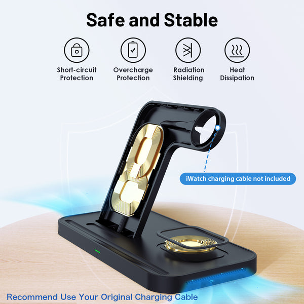 LK Wireless Charger,Upgraded 4 in 1Wireless Charger station,15W Fast Wireless Charger Stand Compatible With iPhone 13/12/11/XR/X/8 Series/iWatch 1-7/AirPods Tidy Storage