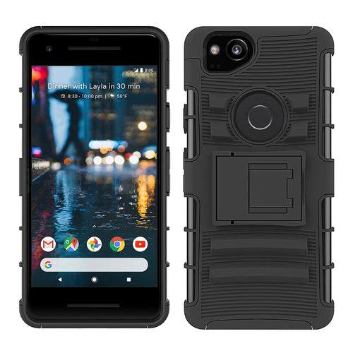 Google Pixel 2 Case, LK [Heavy Duty] Black Armor Holster Defender Full Body Protective Hybrid Cases Cover with Kickstand & Belt Clip