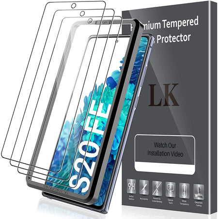 LK 2 Pack Screen Protector & 2 Pack Lens Protector Compatible With Samsung Galaxy S21 FE 5G, Tempered Glass, Anti-Scratch, Ultra-Thin, Support Fingerprint Reader, S21 FE Alignment Frame Attached