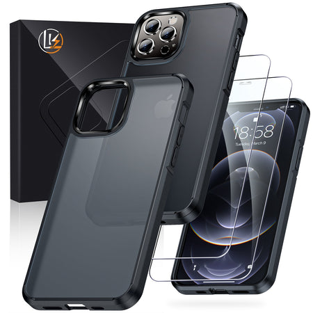 LK for iPhone 13 Pro Case, [Military Shockproof Protection] [Anti-Yellowing] + 2 Tempered Glass Screen Protectors & 2 Camera Protectors, Hard Back and Soft TPU Bumper