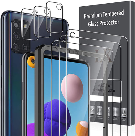 [2+2 Pack] LK 2 Pack Samsung Galaxy S22 5G Screen Protector & 2 Pack Galaxy S22 Camera Lens Protector with Alignment Frame, 9H Tempered Glass, HD, Anti-Shatter, Bubble-Proof, Case-Friendly, 6.1-Inch