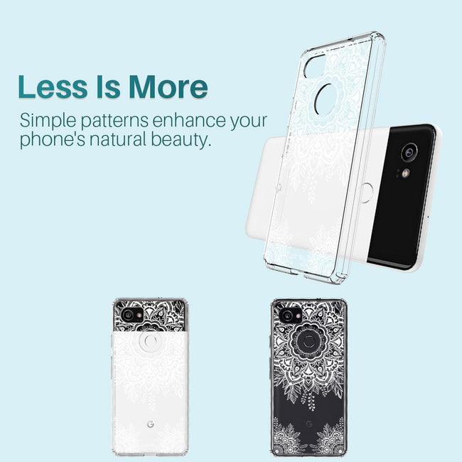 K&L White Henna Mandala Floral Lace Clear Design Case for Google Pixel 2 XL