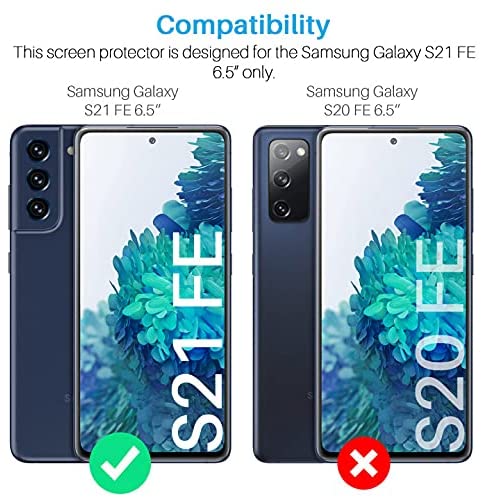 [2+2 Pack] LK Compatible With Samsung Galaxy S21 FE 5G 6.5-inch, 2 Pack Tempered Glass Screen Protector + 2 Pack Camera Lens Protector, Work with Fingerprint Reader, Easy Installation [Not for S20 fe]