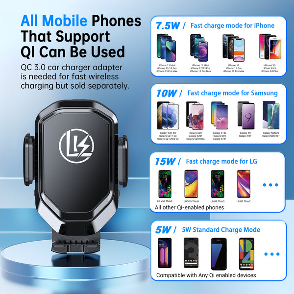 LK Wireless Car Charger,15W Auto-Clamping Wireless Car Charger Mount,Air Vent Phone Holder Compatible with iPhone 13/13 Mini/13 Pro/13 Pro Max/12/11/X/XR/8/8 Plus