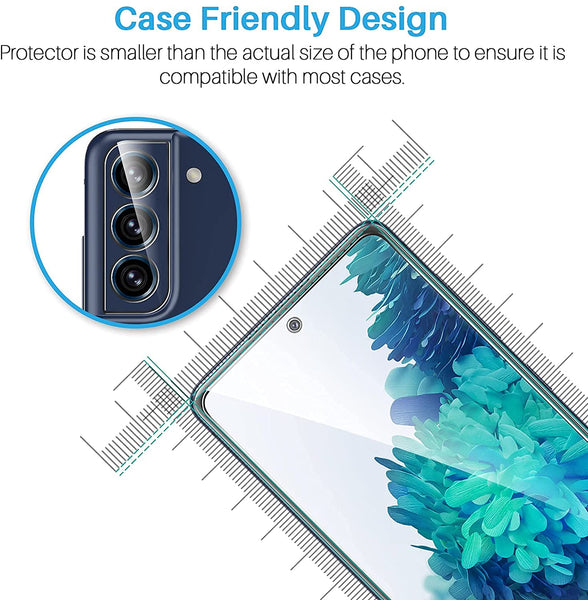 [2+2 Pack] LK Compatible With Samsung Galaxy S21 FE 5G 6.5-inch, 2 Pack Tempered Glass Screen Protector + 2 Pack Camera Lens Protector, Work with Fingerprint Reader, Easy Installation [Not for S20 fe]