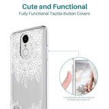 LG Aristo / LG Phoenix 3 / LG K8 2017 / LG Fortune / LG Risio / LG Rebel 2 LTE Case, Shock Absorbing White Henna Floral Lace Clear Design Printed Air Hybrid with TPU Bumper Protective Case Cover