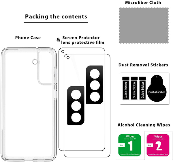 LK Coque Samsung Galaxy S21 FE 5G / 4G avec 2 Verre Trempé Protection écran & 2 Caméra Protecteur, Souple Silicone TPU Antichoc et Anti-Rayures Housse Samsung S21 FE Coque-Transparent