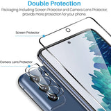 [2+2 Pack] LK Compatible With Samsung Galaxy S21 FE 5G 6.5-inch, 2 Pack Tempered Glass Screen Protector + 2 Pack Camera Lens Protector, Work with Fingerprint Reader, Easy Installation [Not for S20 fe]