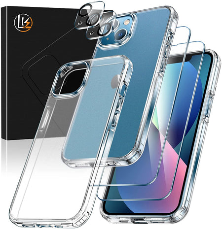 LK for iPhone 13 Pro Case, [Military Shockproof Protection] [Anti-Yellowing] + 2 Tempered Glass Screen Protectors & 2 Camera Protectors, Hard Back and Soft TPU Bumper