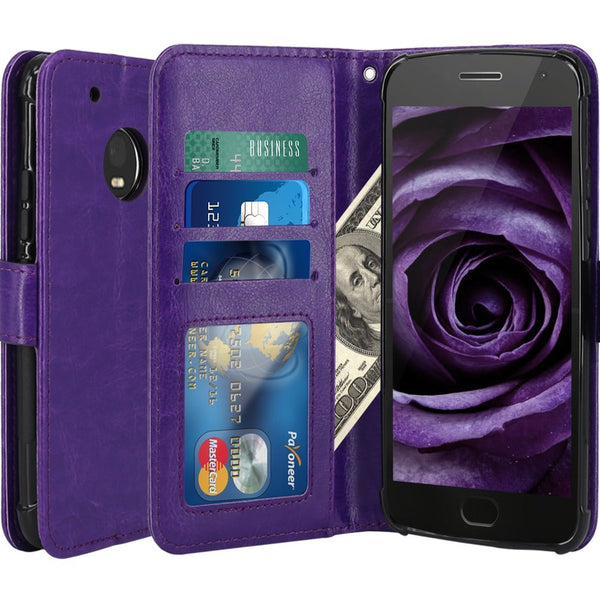 Moto G5 Plus Case, LK Luxury PU Leather Wallet Flip Protective Case Cover with Card Slots and Stand for Motorola Moto G Plus (5th Generation)