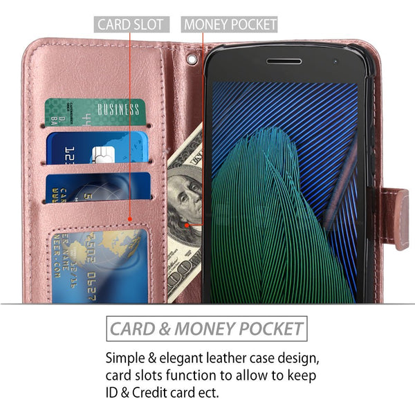 Moto G5 Plus Case, LK Luxury PU Leather Wallet Flip Protective Case Cover with Card Slots and Stand for Motorola Moto G Plus (5th Generation)