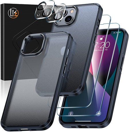 LK for iPhone 13 Pro Case, [Military Shockproof Protection] [Anti-Yellowing] + 2 Tempered Glass Screen Protectors & 2 Camera Protectors, Hard Back and Soft TPU Bumper