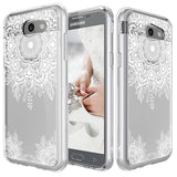 Samsung Galaxy J3 Emerge / J3 2017 / J3 Prime / J3 Mission / J3 Eclipse / J3 Luna Pro / Amp Prime 2 / Express Prime 2 Case, White Henna Floral Clear Air Hybrid with TPU Bumper Protective Cover