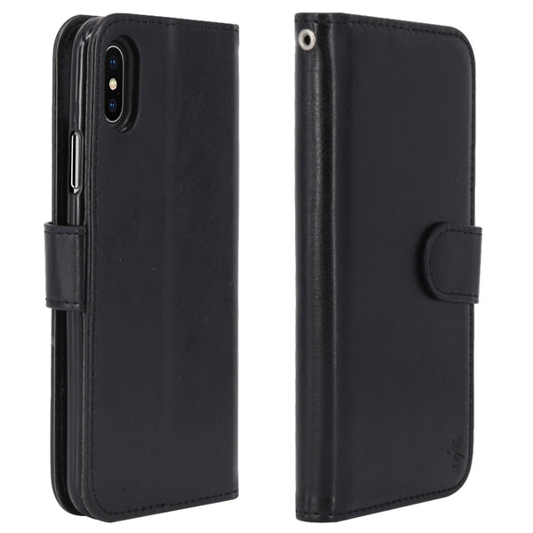 iPhone X Case, [Wrist Strap] Luxury PU Leather Wallet Flip Protective Case Cover with Card Slots and Stand for Apple iPhone X