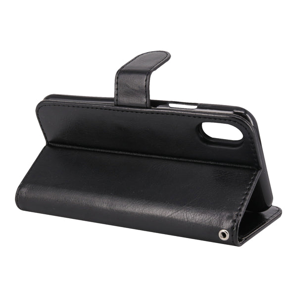 iPhone X Case, [Wrist Strap] Luxury PU Leather Wallet Flip Protective Case Cover with Card Slots and Stand for Apple iPhone X
