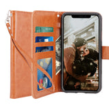 iPhone X Case, [Wrist Strap] Luxury PU Leather Wallet Flip Protective Case Cover with Card Slots and Stand for Apple iPhone X