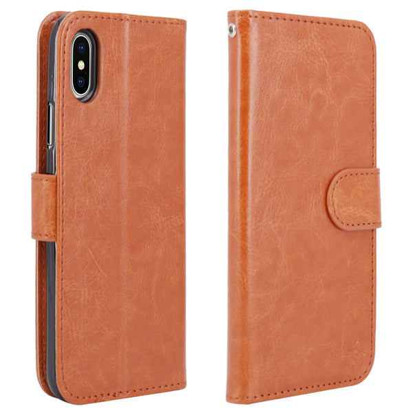 iPhone X Case, [Wrist Strap] Luxury PU Leather Wallet Flip Protective Case Cover with Card Slots and Stand for Apple iPhone X