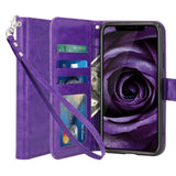 iPhone X Case, [Wrist Strap] Luxury PU Leather Wallet Flip Protective Case Cover with Card Slots and Stand for Apple iPhone X