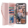iPhone X Case, [Wrist Strap] Luxury PU Leather Wallet Flip Protective Case Cover with Card Slots and Stand for Apple iPhone X