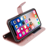 iPhone X Case, [Wrist Strap] Luxury PU Leather Wallet Flip Protective Case Cover with Card Slots and Stand for Apple iPhone X