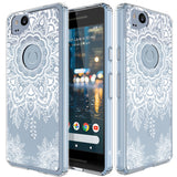 Google Pixel 2 Case, LK [Shock Absorbing] White Henna Mandala Floral Lace Clear Design Printed Air Hybrid with TPU Bumper Protective Case Cover for Google Pixel 2