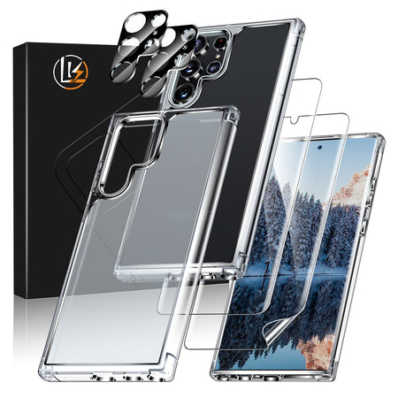 LK 2 Pack Screen Protector & 2 Pack Lens Protector Compatible With Samsung Galaxy S21 FE 5G, Tempered Glass, Anti-Scratch, Ultra-Thin, Support Fingerprint Reader, S21 FE Alignment Frame Attached