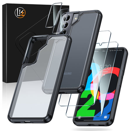 LK Case for Galaxy S22 Ultra, Military Grade Protective Phone Case, Translucent Matte Phone Cover, 2 Packs Tempered Glass Camera Lens Protector + 2 Packs Soft TPU Screen Film, Anti-slip