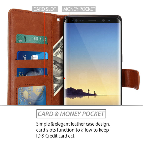 Galaxy Note 8 Case with Wrist Strap Luxury PU Leather Wallet Flip Protective Case Cover with Card Slots and Stand