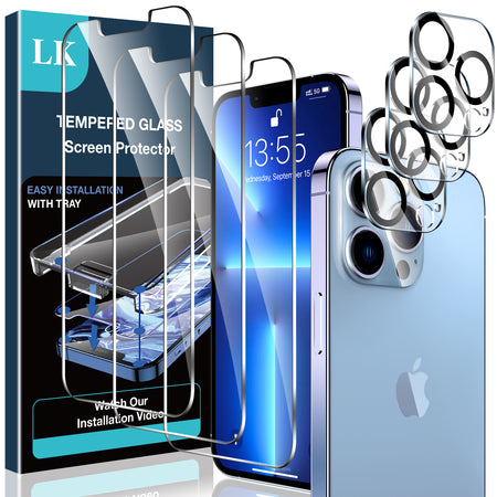 LK 2 Pack iPhone 13 Pro Max Screen Protector, Gen 2.0 Tempered Glass Screen Protector for 13 Pro Max 5G, Military-Grade Shatterproof Material, Eyecare, Ultra Touch Sensitive, Alignment Frame, 6.7-inch