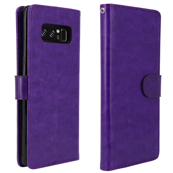 Galaxy Note 8 Case with Wrist Strap Luxury PU Leather Wallet Flip Protective Case Cover with Card Slots and Stand